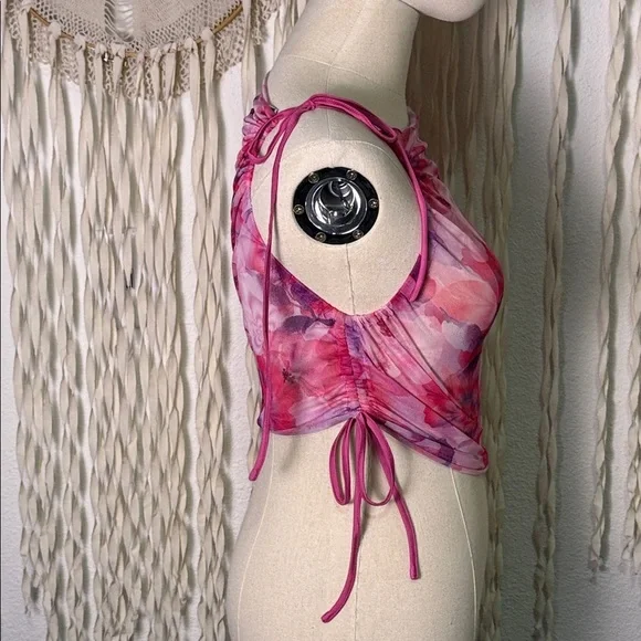 I AM GIA Jamari Psychedelic Pink and White Sheer Bloom Top Size XS - Picture 3 of 10